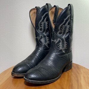 Men's Tony Lama Boot, Black Bullhide, Stockman Western CT2036 Size 9B *Details*